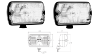 Pair of fog lamps for Renault R4 4L or Renault Estafette, rectangular, with 100W Rally bulb.