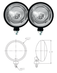 Paire de phares additionnels métal pour Renault R4 4L ou Renault Estafette.  Ampoules H3 100W fournie. Longue portée.