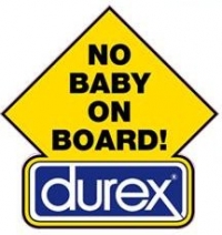 Sticker "No Baby on Board, Durex", for any Renault R4 4L or Renault Estafette.