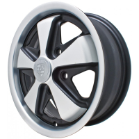 5x130 Fuchs Black and Polished 15x5.5 ET45 Wheel Rims for Renault Estafette Installation with VA3501-5X130 Wheel Chocks. Sold Individually. Made to Order.