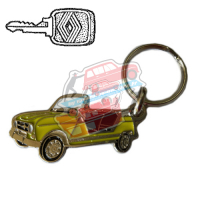 Keychain Renault R4 4L Plein Air motif in profile. Yellow color.