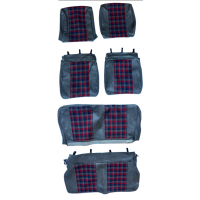 Front Seat Covers and Bench Trim Kit for Renault R4 GTL. Faux Gray Color, Red Check Fabric.