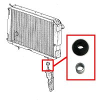 Silent block radiator for Renault R4 4L with Cléon engine. With metal spacer included. Suitable for Renault Estafette with mechanical fan. Sold individually.