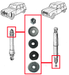 Kit Equipement Haut pour Amortisseur Avant VA32011-1 ou Bas pour Amortisseur Arrière VA34011-1 pour Renault R4 4L Beline à partir de 10.1968 à Fin de Production, et Tout Modèle de Fourgonnette F4 ou F6. Pour un Amortisseur.