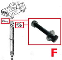 Rear Shock Absorber Mounting Bolt for Renault R4 4L. Cast Iron Arm with Clevis (Two Fixing Points for the Screw on the Arm).