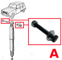 Rear Shock Absorber Mounting Bolt for Renault R4 4L. Stamped Steel or Cast Iron Arm with Single Fixing Point.